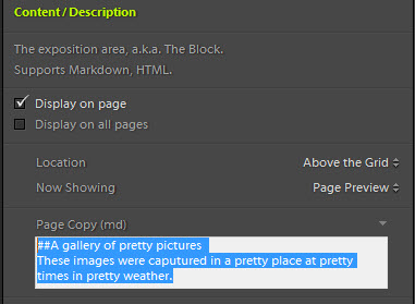 Gallery text in Lightroom