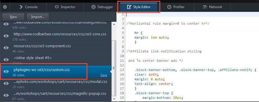 accessing your custom.css file from the Inspector