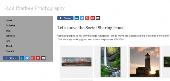 social sharing icons added to navigation container