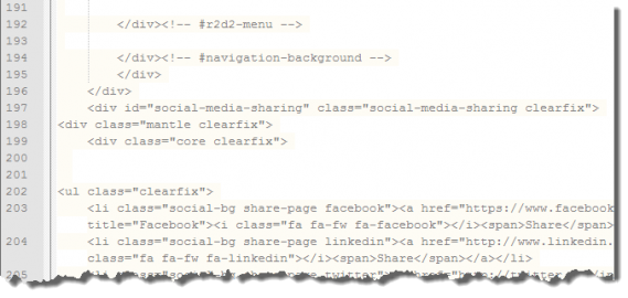 screen shot of social sharing code