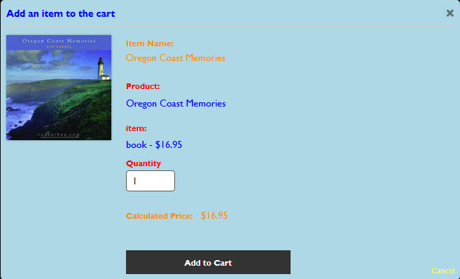 A very colorful Add to Cart dialog box.