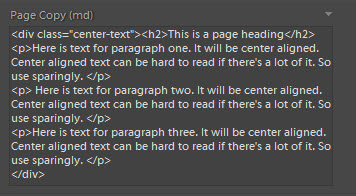Using classes with HTML in the Page Copy (md) field.